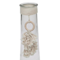 Urbn-Living Urbnliving 32Cm Height Clear Glass Vase With Macrame Tassel Flowers Decor Centrepiece Gift - thumbnail 6
