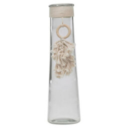 Urbn-Living Urbnliving 32Cm Height Clear Glass Vase With Macrame Tassel Flowers Decor Centrepiece Gift - thumbnail 5