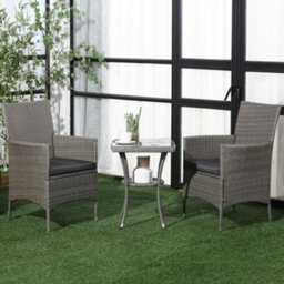 Wyld Haus Ranoyo Ziba Grey Rattan 3-Piece Garden Bistro Set With 2-Tier Coffee Table - thumbnail 3