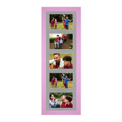AK Frames 26X8 Pastel Pink Sleek Multi Photo Frame With Silver Mount - Holds 5 Apertures (5X) 6X4 Photos - image 1