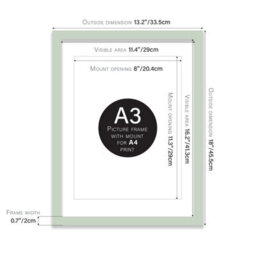 A3 Mint Green Picture Frame With Mount For A4 (21 X 29.7Cm -8.3 X 11.7In) Poster, Photo, Artwork, Or Print. - thumbnail 2