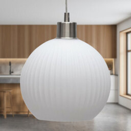 First Choice Lighting Set Of 2 Betchley - White Ribbed Glass Globe With Satin Nickel Pendant - thumbnail 3