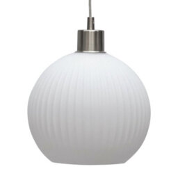 First Choice Lighting Set Of 2 Betchley - White Ribbed Glass Globe With Satin Nickel Pendant - thumbnail 7