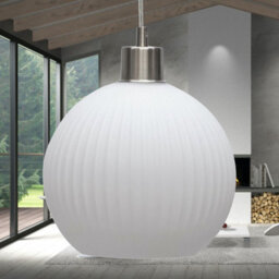 First Choice Lighting Set Of 2 Betchley - White Ribbed Glass Globe With Satin Nickel Pendant - thumbnail 4