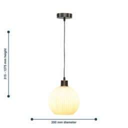 First Choice Lighting Set Of 2 Betchley - White Ribbed Glass Globe With Satin Nickel Pendant - thumbnail 8