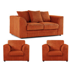 Furnishings For Less UK Luxor Jumbo Cord 2 + 1 + 1 Fabric 3 Piece Sofa Suite - Scatter Back Orange - thumbnail 1