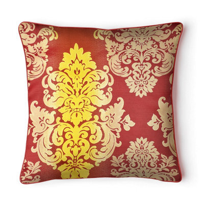 Intimates Shimmering Design Faux Silk Sofa Cushion, Elegant Damask Decorative Cushion - Burgundy