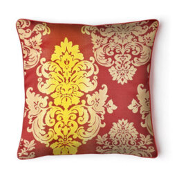 Intimates Shimmering Design Faux Silk Sofa Cushion, Elegant Damask Decorative Cushion - Burgundy - thumbnail 1