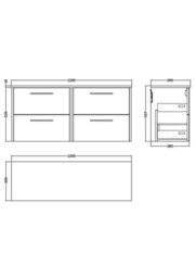 Hudson Reed Juno Wall Hung 4 Soft Close Drawer Vanity Unit With Worktop In Graphite Grey Woodgrain Finish, 1205mm - thumbnail 4