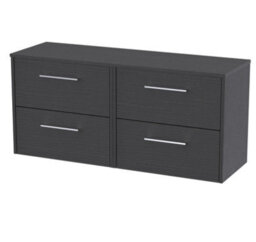 Hudson Reed Juno Wall Hung 4 Soft Close Drawer Vanity Unit With Worktop In Graphite Grey Woodgrain Finish, 1205mm - thumbnail 1