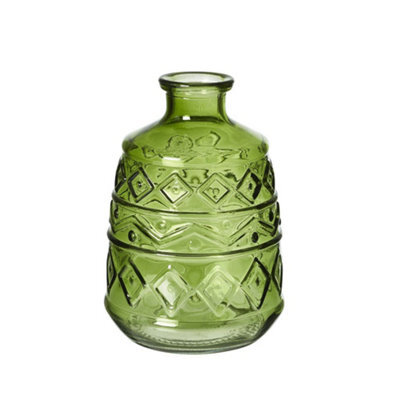 Green Glass Aztec Pattern Vase (Height) 15 Cm - Ideal For A Christmas Table Centrepiece - image 1