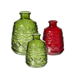 Green Glass Aztec Pattern Vase (Height) 15 Cm - Ideal For A Christmas Table Centrepiece - thumbnail 2
