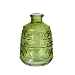 Green Glass Aztec Pattern Vase (Height) 15 Cm - Ideal For A Christmas Table Centrepiece - thumbnail 1