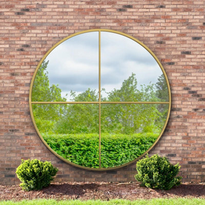 Mirroroutlet The Genestra Gold Extra Large Circular Window Metal Garden Wall Mirror 200Cm X 200Cm - image 1