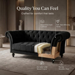 Bravich Cambridge Chesterfield 2 Seater Sofa - Velvet Black - thumbnail 5
