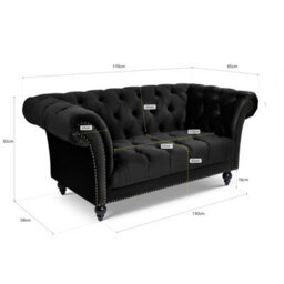 Bravich Cambridge Chesterfield 2 Seater Sofa - Velvet Black - thumbnail 7
