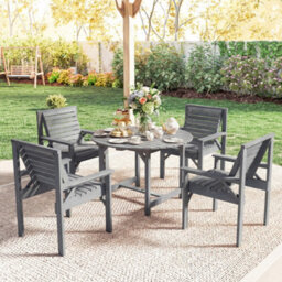 Outsunny Garden Dining Set, Round Table And Chairs W/ Parasol Hole, Grey - thumbnail 9