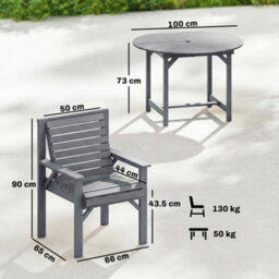 Outsunny Garden Dining Set, Round Table And Chairs W/ Parasol Hole, Grey - thumbnail 3