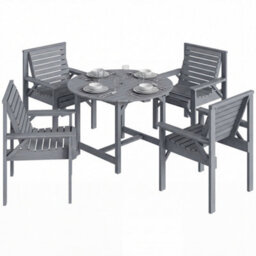 Outsunny Garden Dining Set, Round Table And Chairs W/ Parasol Hole, Grey - thumbnail 2