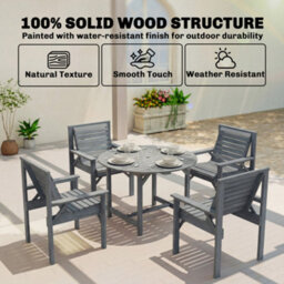 Outsunny Garden Dining Set, Round Table And Chairs W/ Parasol Hole, Grey - thumbnail 4