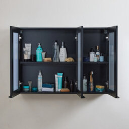 Homestylestore 900 X 650mm Black Grey Wall Mounted Mirrored Door Bathroom Cabinet And Chrome Finger Pull Handles - thumbnail 2