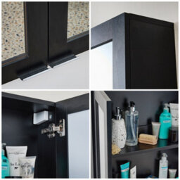 Homestylestore 900 X 650mm Black Grey Wall Mounted Mirrored Door Bathroom Cabinet And Chrome Finger Pull Handles - thumbnail 3