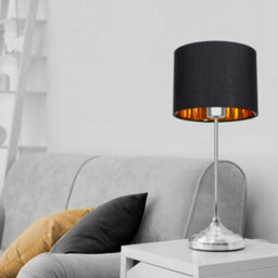 Happy Homewares Modern Black Cotton Fabric Small 8 Drum Lamp Shade With Shiny Golden Inner - thumbnail 5