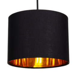 Happy Homewares Modern Black Cotton Fabric Small 8 Drum Lamp Shade With Shiny Golden Inner - thumbnail 2