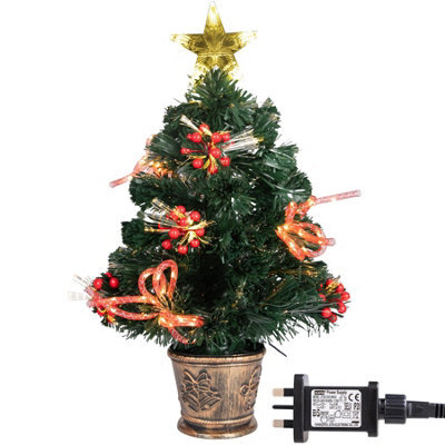 Shatchi 2Ft/60Cm Fibre Optic Christmas Star Topper-Ribbon Bows Decorations-Green Pre-Lit Artificial Christmas Tree - image 1
