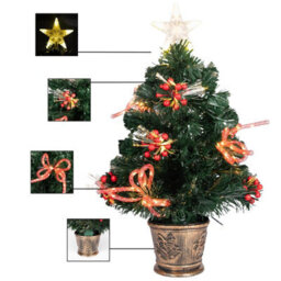 Shatchi 2Ft/60Cm Fibre Optic Christmas Star Topper-Ribbon Bows Decorations-Green Pre-Lit Artificial Christmas Tree - thumbnail 2