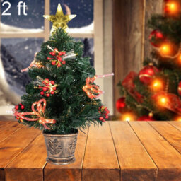 Shatchi 2Ft/60Cm Fibre Optic Christmas Star Topper-Ribbon Bows Decorations-Green Pre-Lit Artificial Christmas Tree - thumbnail 7