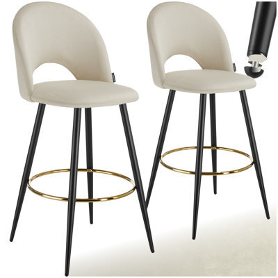 Tectake Bar Stool Rachel With Backrest And Velvet Look Cover, 49 X 58 X 110 Cm - Cream/black, Set Of 2 - image 1