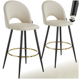 Tectake Bar Stool Rachel With Backrest And Velvet Look Cover, 49 X 58 X 110 Cm - Cream/black, Set Of 2 - thumbnail 1