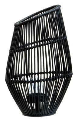 Orsina Elegant Design Large Black Natural Rattan Lantern, Functional Black Tealight Lantern, Sleek Candle Lantern - image 1