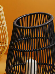 Orsina Elegant Design Large Black Natural Rattan Lantern, Functional Black Tealight Lantern, Sleek Candle Lantern - thumbnail 4