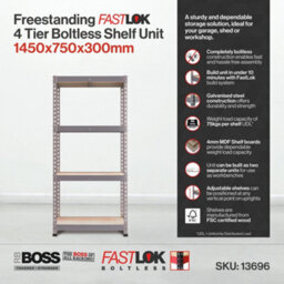 Rb Boss Garage Shelving Unit Fastlok 4 Shelf Mdf Galvanised Steel (H)1450mm (W)750mm (D)300mm - thumbnail 5