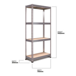 Rb Boss Garage Shelving Unit Fastlok 4 Shelf Mdf Galvanised Steel (H)1450mm (W)750mm (D)300mm - thumbnail 3