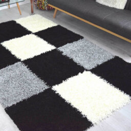 "Bravich Black & Grey Checked Thick Shaggy Rug - California - 120X170Cm (4'x5'8"")" - thumbnail 4