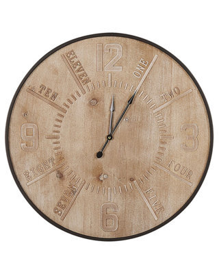 Wyld And Coco Luma Round Wall Clock 60Cm - Gold Iron Frame, Light Brown Mdf Face - Retro Industrial - image 1