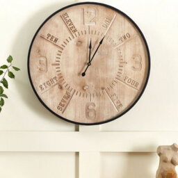 Wyld And Coco Luma Round Wall Clock 60Cm - Gold Iron Frame, Light Brown Mdf Face - Retro Industrial - thumbnail 2