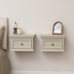 Melody Maison Pair Of Taupe-Grey Wall Mounted Bedside Tables - Daventry Taupe-Grey Range - thumbnail 7