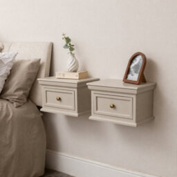 Melody Maison Pair Of Taupe-Grey Wall Mounted Bedside Tables - Daventry Taupe-Grey Range - thumbnail 1