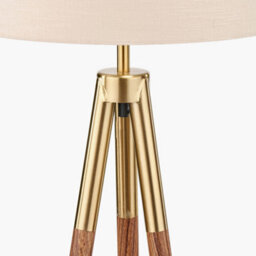 Pacific Lifestyle Gold Metal And Wood Grain Tripod Floor Lamp - thumbnail 3