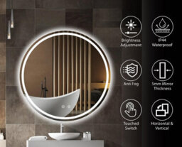 Belofay 500 mm Round Led Illuminated Bathroom Mirror With Touch Sensor, Wall Mounted, Anti-Fog - thumbnail 4