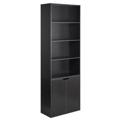 Urbn-Living Urbnliving Height 180Cm 6 Tier Bookcase With 2 Door Cupboard Cabinet Storage Shelving Display Colour Black Wood Shelf - image 1