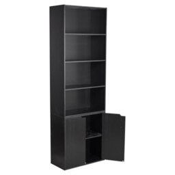 Urbn-Living Urbnliving Height 180Cm 6 Tier Bookcase With 2 Door Cupboard Cabinet Storage Shelving Display Colour Black Wood Shelf - thumbnail 2