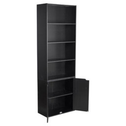 Urbn-Living Urbnliving Height 180Cm 6 Tier Bookcase With 2 Door Cupboard Cabinet Storage Shelving Display Colour Black Wood Shelf - thumbnail 3