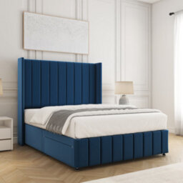 Bsspoke Zoe Divan Bed Set Blue Plush With 54Inch Wingedback Headboard & Footboard  Mattress & No Drawers In All Sizes - thumbnail 2
