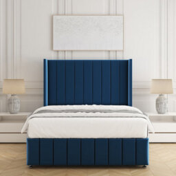 Bsspoke Zoe Divan Bed Set Blue Plush With 54Inch Wingedback Headboard & Footboard  Mattress & No Drawers In All Sizes - thumbnail 1
