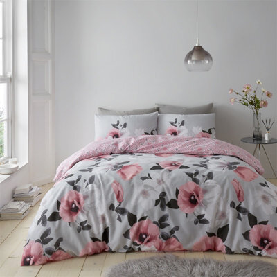 Gc Gaveno Cavailia Floral Fantasy King Size Quilt Cover 3Pc Set,reversible Blush Pink With Flowers Print Quilt Cover. - image 1